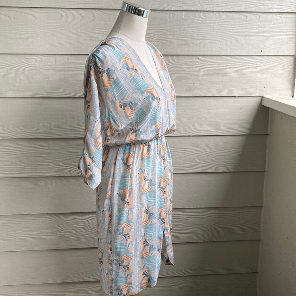 Tucker Silk Geometric Print V neck Dress - Picture 3 of 13